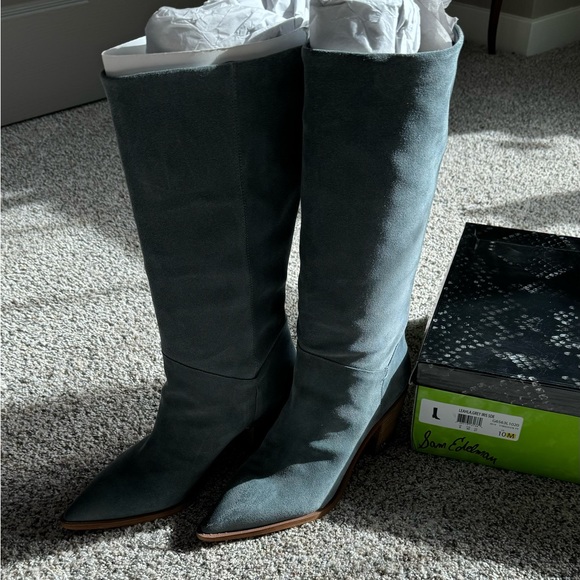 New! Sam Edelman Grey Blue Suede Boots - Picture 3 of 4